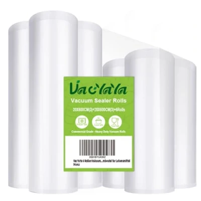 Image of VacYaYa 6 Pack 20cmx6m(3Rolls) and28cmx6m(3Rolls) Rolls (Total 30m) Vacuum Food Sealer Machine Freezer Bags with BPA Free,Heavy Duty,Great for Sous Vide and Vac Seal Storage