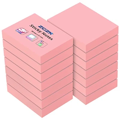 Image of ZCZN Small Sticky Notes 38 x 51mm, 100 Sheets/Pad, 14 Pads, Pink