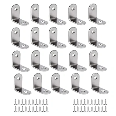 Image of BuxiuGK 20 Pieces Corner Brackets 25 x 25mm,L Shape Right Angle Stainless Steel Metal with Screws for Desk, Table, Chairs,Wood Furniture Cabinets