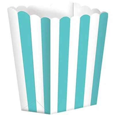Image of amscan Robin Egg Blue Striped Scalloped Popcorn Boxes 5 Pcs, Cardboard, Turquoise