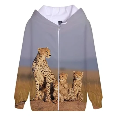 Image of Men&#039;s Zip Hoodie Animal Leopard 3D Printed Sweater Casual Pullover Hooded Sweatshirt