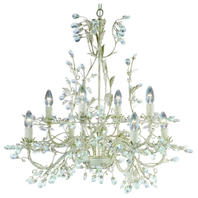 Image of Almandite 8 Light Chandelier Cream/Gold Floral Leaves Design, E14