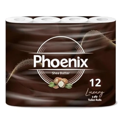 Image of Phoenix Soft Shea Butter Fragranced Luxury Toilet Rolls Bulk Buy Quilted White 3 Ply Paper (12 Pack)