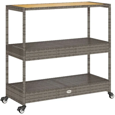 Image of vidaXL Bar Cart 3 Tier Grey Poly Rattan and Solid Wood Acacia