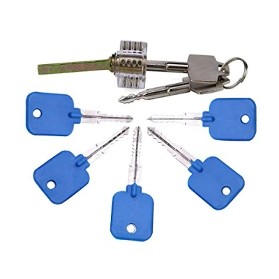 Image of 5pcs Blue Cross Key Lock Pick Kit with Transparent Training Lock, Master for Picking Door Opening