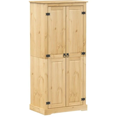 Image of vidaXL Wardrobe with Metal Handle, Wooden Cabinet for Bedroom, Revolving Door Cupboard, Solid Pine Wood