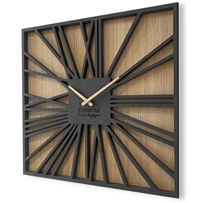 Image of FLEXISTYLE Wall Clock, Engineered Wood, Black (Anthracite), 50 cm