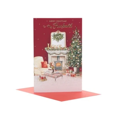 Image of UK Greetings Christmas Card for Husband Cosy Festive Scene Design