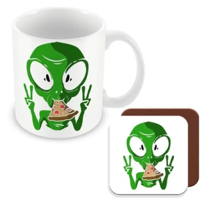 Image of MUGGZ Alien Pizza Gift Mug &amp; Coaster Giftset Made in The UK