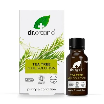 Image of Dr Organic Tea Tree Nail Solution, Purifying, Conditioning , Mens, Womens, Natural, Vegan, Cruelty Free, Paraben &amp; SLS Recyclable Recycled Ocean Bound Plastic, Certified Organic, 10ml
