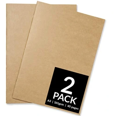 Image of Sketchbooks Soft Cover Starter Sketch Book and White 165 GSM Cartridge Paper Pad with Sizes A3 A4 for Mixed Media Use (Pack of 2 A3, Kraft)