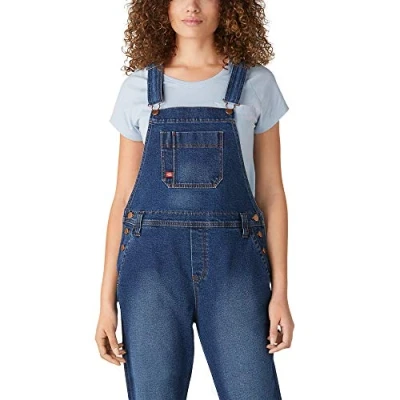 Image of Dickies Women&#039;s Denim Boyfriend Bib Overall, Retro Stonewash, Large
