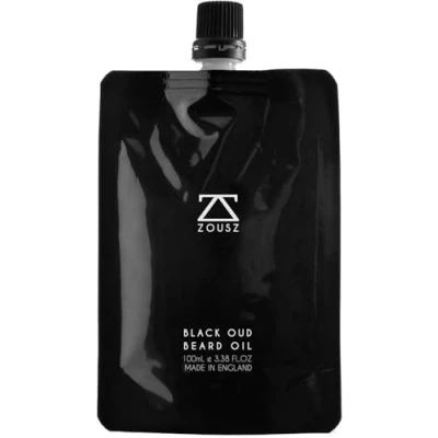 Image of ZOUSZ Black Oud Beard Oil for Men (Growth Enhancer) Care Essential Moisturiser/Beard Softener, Non Greasy After Shaving Oil, Paraben Free, 100mL Refill Pouch Gift