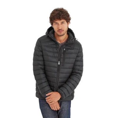 Image of TOG24 North Mens Hooded RDS Certified Down Jacket Ultra Warm 90% Duck Superior Insulation Coat With Toggle Adjusters On Hood Pack Away Conveniently Into Chest Pocket &amp; Doubles Up As Travel Pillow