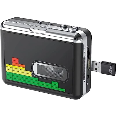 Image of USB Cassette Player Tape to MP3 Converter, Portable Audio Music Walkman Converter with Headphones, No PC Required