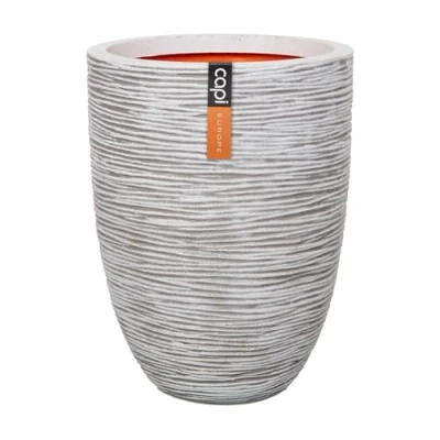 Image of CAPI EUROPE Vase elegant low Rib NL 34x46 Ivory Opening Ø27 Pot for indoor and outdoor use Shatterproof 100% recyclable KOFI782