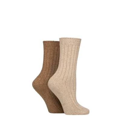 Image of Women&#039;s 2 Pair Pringle Silk and Merino Wool Blend Luxury Socks Cream / Light Brown 4 8