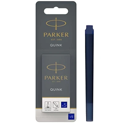 Image of Parker Fountain Pen Ink Refill Cartridges Long Blue QUINK 5 Count (Blister)
