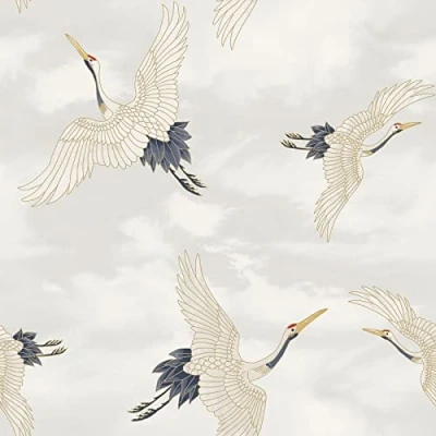 Image of Catherine Lansfield Cranes Wallpaper White