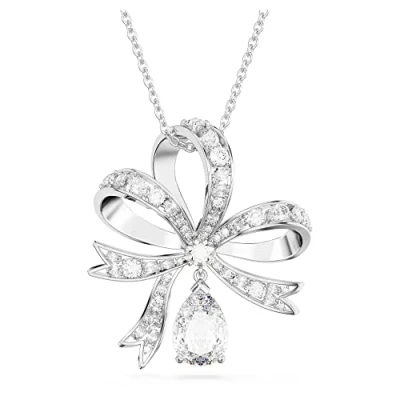 Image of Swarovski Volta pendant, Bow, Large, White, Rhodium plated
