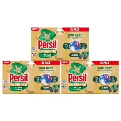 Image of Persil XL Ultimate Washing Capsules Outstanding Stain Removal Even in Quick and Cold Washes Uplifting Comfort Fragrance Recyclable Plastic Free Packaging, 38 (Buy 3, Active Clean)