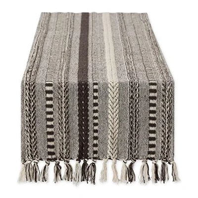 Image of DII Farmhouse Braided Stripe Table Runner Collection, 15x108 (15x113, Fringe Included), Dark Brown