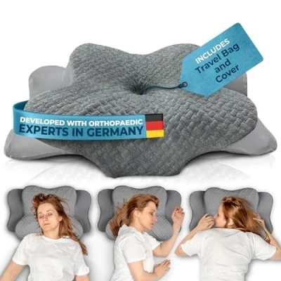 Image of Glückstoff® Orthopedic Pillow (Certified for All Sleeping Types) Head Neck Pain Relief from Memory Foam Support Ergonomic Side Sleeper Gray