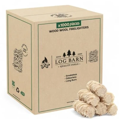 Image of Log Barn Natural Firelighters (Box of 1000) Fire Lighters for Wood Burners, Pizza Ovens, Open Fires. BBQ Lighters, Starters Burners Genuine &amp; Eco