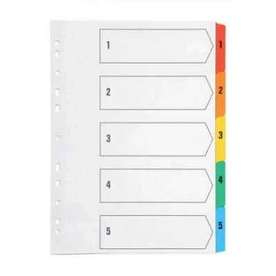 Image of indigo® Dividers, A4, Index Multipunched Mylar Reinforced Multicolour Tabs White (1 5, Pack of 5)
