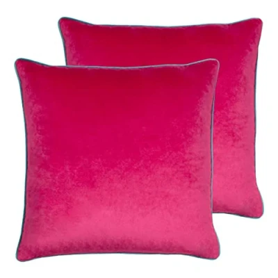 Image of Paoletti Meridian Twin Pack Polyester Filled Cushions, Raspberry/Teal, 55 x 55cm