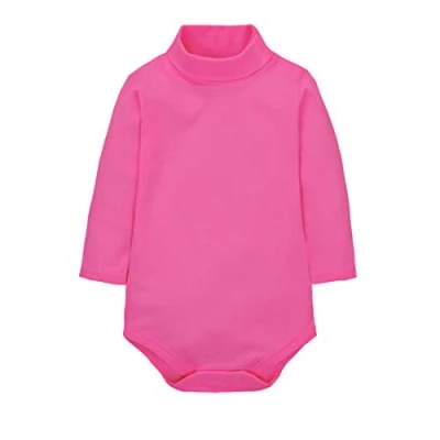 Image of CuteOn Baby Boys Girls Solid Color Basic Turtleneck Cotton Bodysuit Jumpsuit Rose 9 Months