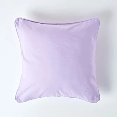 Image of HOMESCAPES 100% Cotton Plain Mauve Cushion Cover 45 x cm Square 18 Inches Purple Sofa Pillow Washable