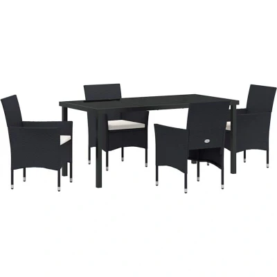 Image of vidaXL 5 Piece Garden Dining Set Black Poly Rattan