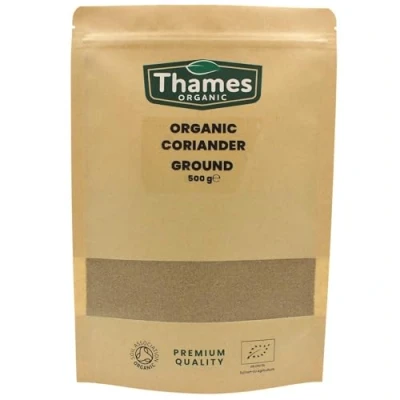 Image of Organic Coriander Ground Certified Organic, Non GMO, Vegan, No Additives, Preservatives, Resealable Bag by Thames 500g