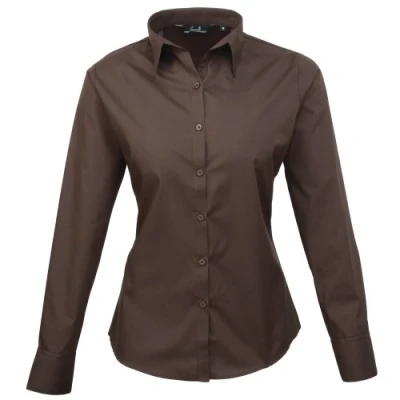 Image of Premier Womens/Ladies Poplin Long Sleeve Blouse / Plain Work Shirt (8) (Brown)