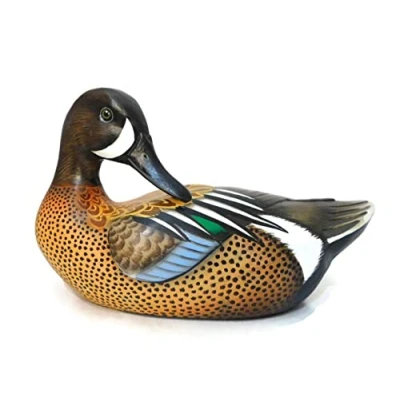 Image of Brave Wings Wooden Duck Blue winged Teal 21cm Unique Table Decoration, Home Decor Hand Carved Garden Bird Sculpture Figurine Statue Gift for Birthdays ideal 98