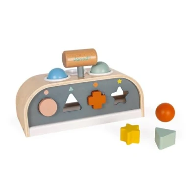Image of Janod Tap Sweet Cocoon 3 In 1 Wooden Toy, Tap, Embedding and Shape Box Fsc Certified Early Learning Game from Year Old, J04409