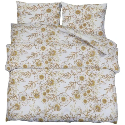 Image of vidaXL Duvet Cover Set White and Brown 220x240 cm Cotton
