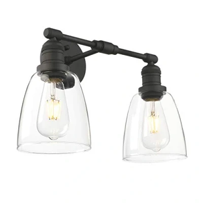 Image of Phansthy Industrial Retro Style Dual Head Wall Lights Bell Glass Shade Double Vintage Sconces E27 Indoor Light Loft Bar Kitchen Lamp Bedroom Vanity Mirror Lighting (Black)