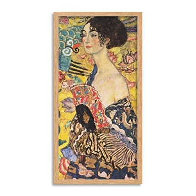 Image of Artery8 Klimt Lady With Fan Painting Framed Wall Art Print Long 25X12 Inch