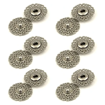 Image of 6pcs Metal Snap Buttons 15mm 18mm 21mm 25mm 30mm Clasp Hollow Flower Sewing Press Studs Coat