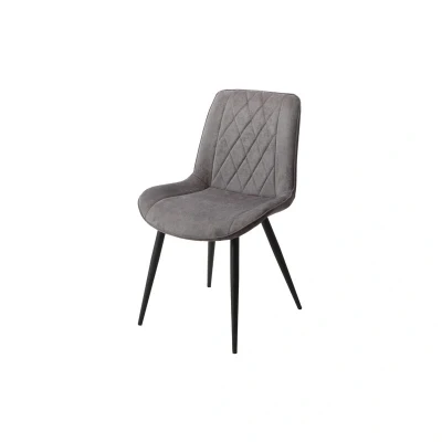 Image of Contemporary Diamond Stitch Grey Fabric Dining Chair, Black Tapered Legs (Pair)