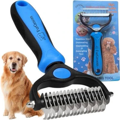 Image of FurGroom Undercoat Rake Dog, Cat Brush Dog Reduce Shedding by 95% Double Sided Deshedding Dematting Tool Brushes Hair Grooming