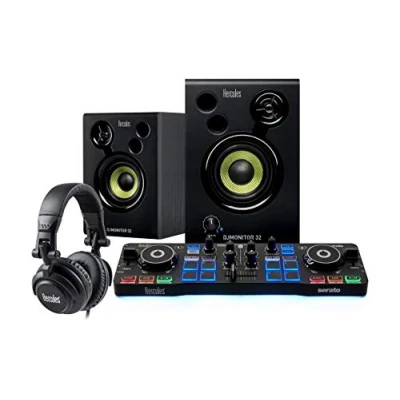Image of Hercules DJStarter Kit Complete DJ Bundle with DJControl Starlight, Monitor 32 Studio Monitors, and HDP DJ45 Headphones