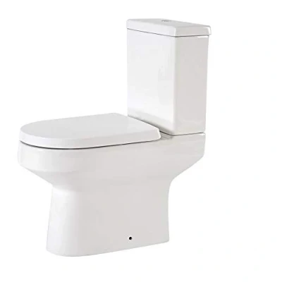 Image of Milano Ballam Modern White Ceramic Close Coupled Toilet WC Chrome Flush Button Soft Seat
