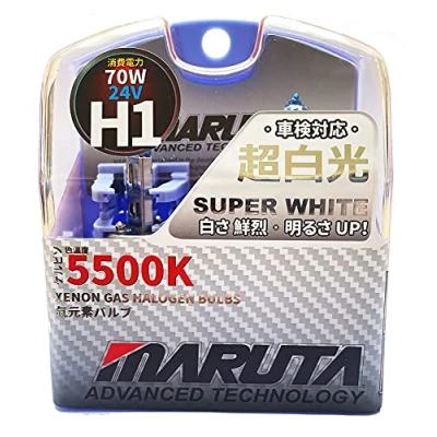 Image of MARUTA® H1 70w 24 V (Commercial Vehicle) Super White 5500K Xenon Gas Filled Headlight/Front Fog Bulbs with Advanced Technology
