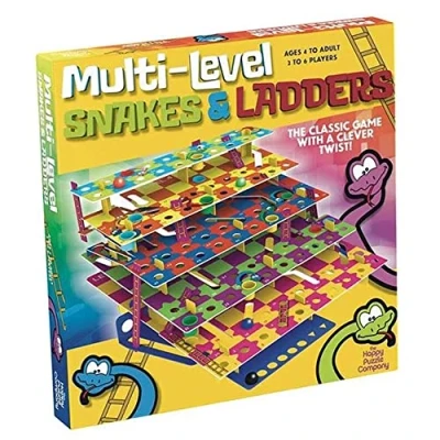 Image of the Happy Puzzle Company Multi Level Snakes &amp; Ladders Classic Game with a Clever Twist Climb your Way Up to Next Learn Sequencing Visual Perception Skills Ages 4+