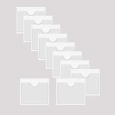 Image of Baikeen Self Adhesive Clear Pockets,Clear Card Label Pocket Holders Photo Pockets Sleeves for Index Cards,Planners,Cabinets,Shelves 10Pieces(105x100mm)