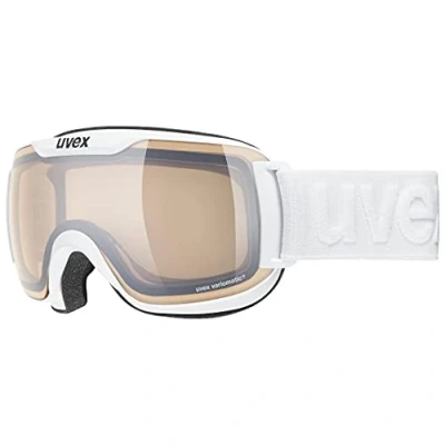 Image of uvex Downhill 2000 S V Ski Goggle for Men and Women Self Tinting &amp; Mirrored Lenses Anti Fog Technology White/Silver Clear One Size