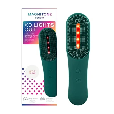 Image of Magnitone XO LightsOut Tri Colour LED Micro Sonic Cleansing Brush, Deep Cleanses Pores, Facial Massage, Red, Blue &amp; Yellow Light, USB Rechargeable, Waterproof Electric Silicone Brush